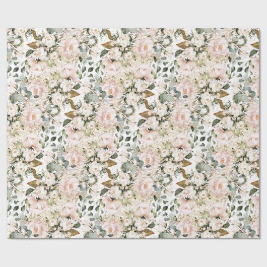 Papier Cadeau Élégant rose or fleuri eucalyptus or scintillants (Plat)