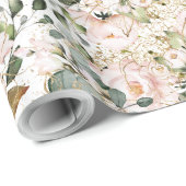 Papier Cadeau Élégant rose or fleuri eucalyptus or scintillants (Coin rond)