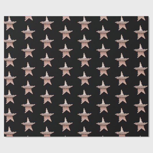Papier Cadeau Elégant rose or métal look étoiles noir (Plat)