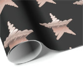 Papier Cadeau Elégant rose or métal look étoiles noir (Coin rond)