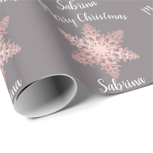 Papier Cadeau Élégant rose or Noël flocons de neige motif (Coin rond)