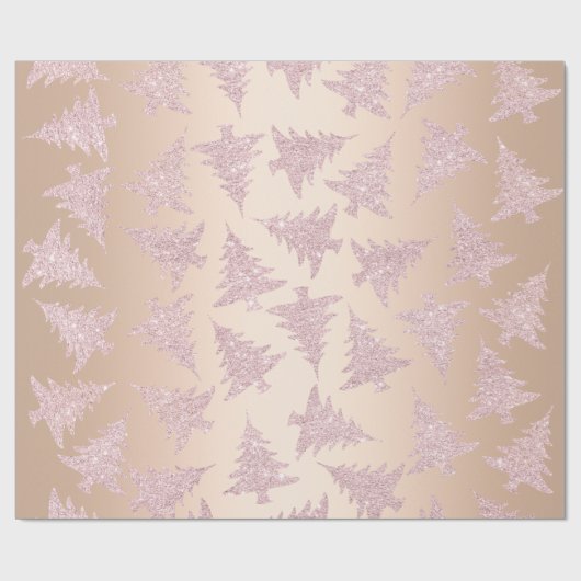 Papier Cadeau Élégant Rose Parties scintillant d'or Motif d'arbr (Plat)