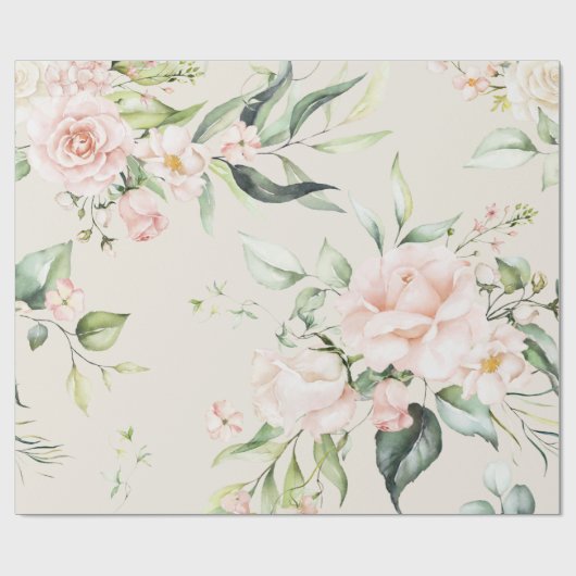 Papier Cadeau Elégant rose rose Eucalyptus Vert Beige (Plat)