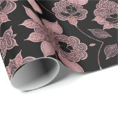 Papier Cadeau Élégant rose sur dentelle noire dans le style vint (Coin rond)
