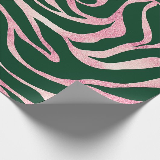 Papier Cadeau Elégant Rose vert Parties scintillant or Zebra (Coin)