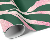 Papier Cadeau Elégant Rose vert Parties scintillant or Zebra (Coin rond)