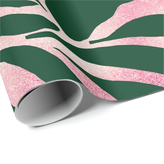 Papier Cadeau Elégant Rose vert Parties scintillant or Zebra (Coin rond)