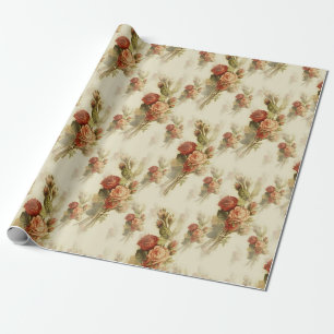 Papier Cadeau Elégant Rose victorien Vintage modèle floral cadea