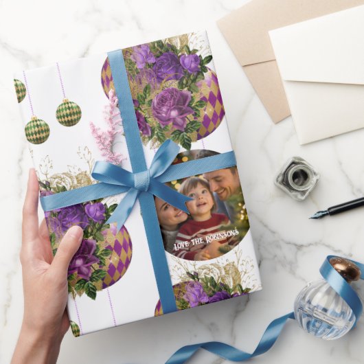 Papier Cadeau Élégant Rose violet et Bauble photo de Noël (Cadeaux)