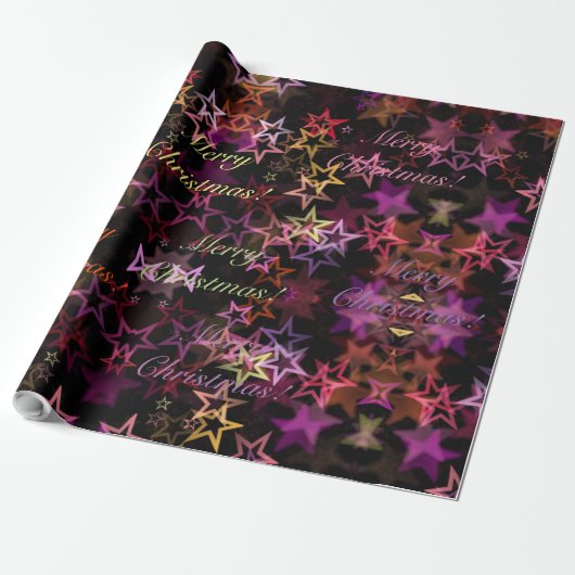 Papier Cadeau Élégant rose violet étoiles Motif Joyeux Noël (Déroulé)