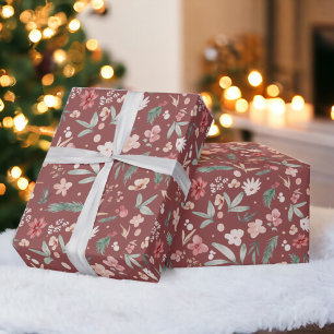 Papier Cadeau Elégant rouge Aquarelle douce Fleur Noël