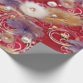 Papier Cadeau Elégant Rouge Argent Plumes dorées perlé perle per (Coin)