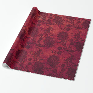 Papier Cadeau Elégant rouge damassé motif floral