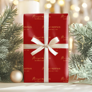 Papier Cadeau Élégant Rouge et or Joyeux Noël Nom de famille