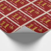 Papier Cadeau Elégant, Rouge, Faux Gold 11e anniversaire; Nom pe (Coin)