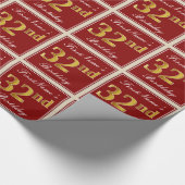 Papier Cadeau Elégant, Rouge, Faux Gold 32e anniversaire; Nom pe (Coin)