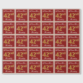 Papier Cadeau Elégant, Rouge, Faux Gold 42e anniversaire; Nom pe (Plat)