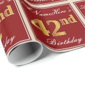 Papier Cadeau Elégant, Rouge, Faux Gold 42e anniversaire; Nom pe (Coin rond)