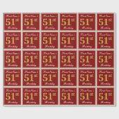 Papier Cadeau Elégant, Rouge, Faux Gold 51e anniversaire; Nom pe (Plat)