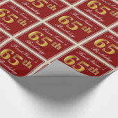 Papier Cadeau Elégant, Rouge, Faux Gold 65e anniversaire; Nom pe (Coin)