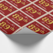 Papier Cadeau Elégant, Rouge, Faux Gold 89e anniversaire; Nom pe (Coin)