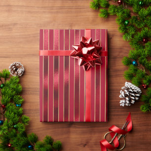Papier Cadeau Élégant Rouge Metallic Stripe Noël