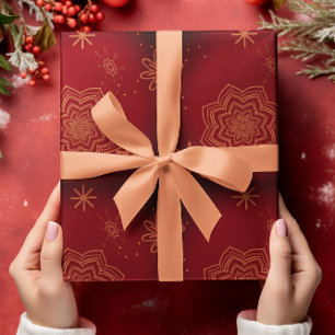Papier Cadeau Élégant rouge noir or floral