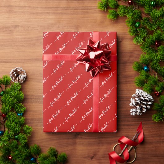 Papier Cadeau Élégant rouge nom balise Cursive Script Noël (Cadeau de vacances)