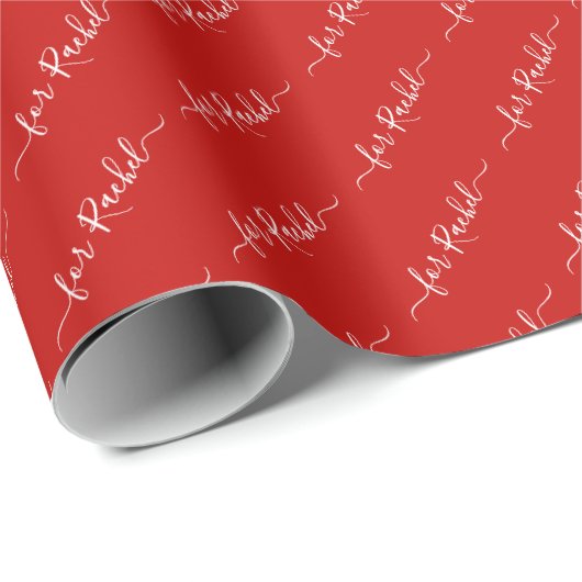 Papier Cadeau Élégant rouge nom balise Cursive Script Noël (Coin rond)