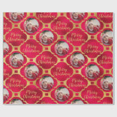 Papier Cadeau Elégant Rouge & Or Motif de Noël Baby Photo (Plat)