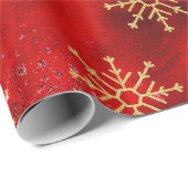 Papier Cadeau Élégant rouge or Noël flocons de neige vacances (Coin rond)