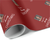 Papier Cadeau Élégant Rouge Photo Script Nom Joyeux Noël (Coin rond)