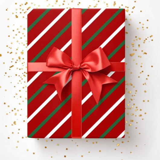 Papier Cadeau Élégant rouge rayures Motif Noël