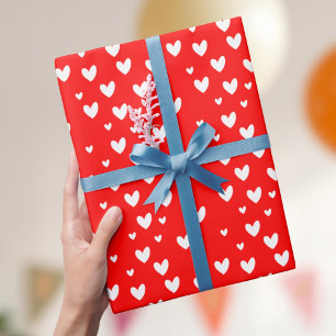 Papier Cadeau Elégant Rouge Rouge Blanc Coeurs Saint Valentin
