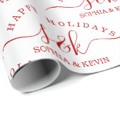 Papier Cadeau Élégant Rouge Script Monogramme Nom Joyeux Vacance (Coin rond)