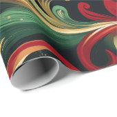 Papier Cadeau Élégant Rouge, Vert & Or Abstrait Feuilles de marg (Coin rond)