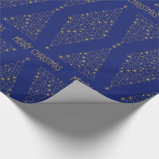 Papier Cadeau Elégant Royal Blue Gold Motif de Noël (Coin)