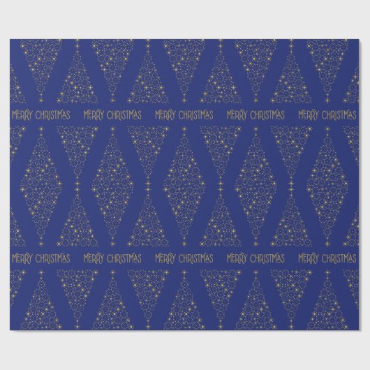 Papier Cadeau Elégant Royal Blue Gold Motif de Noël (Plat)