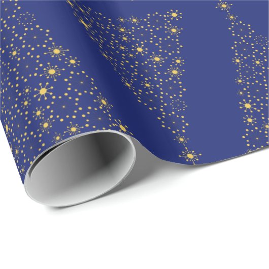 Papier Cadeau Elégant Royal Blue Gold Motif de Noël (Coin rond)