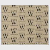 Papier Cadeau Élégant Rustic Kraft Nom Monogrammé (Plat)