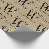 Papier Cadeau Élégant Rustic Kraft Nom Monogrammé (Coin)
