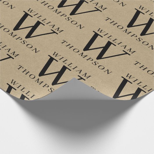 Papier Cadeau Élégant Rustic Kraft Nom Monogrammé (Coin)