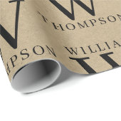 Papier Cadeau Élégant Rustic Kraft Nom Monogrammé (Coin rond)