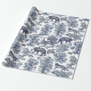 Papier Cadeau Élégant Rustique Blue Forest Animaux Toile