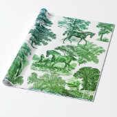 Papier Cadeau Elégant Rustique Horses Bleu Vert Toile (Déroulé)