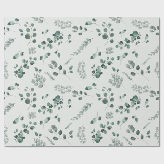 Papier Cadeau Elégant Sage & Forêt Vert Eucalyptus Aquarelle (Plat)