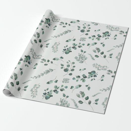 Papier Cadeau Elégant Sage & Forêt Vert Eucalyptus Aquarelle (Déroulé)
