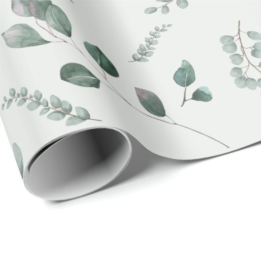 Papier Cadeau Elégant Sage & Forêt Vert Eucalyptus Aquarelle (Coin rond)