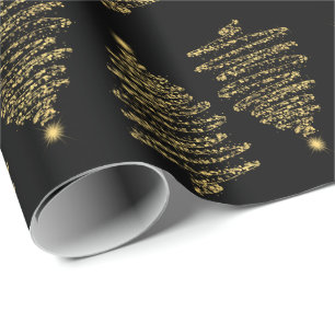 Papier Cadeau Élégant sapin de Noël Sparkle Gold Black