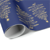 Papier Cadeau Élégant sapin de Noël Sparkle Gold Navy Bleu (Coin rond)